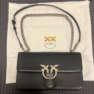 Pinko Black Crossbody Bag with Silver Accents
